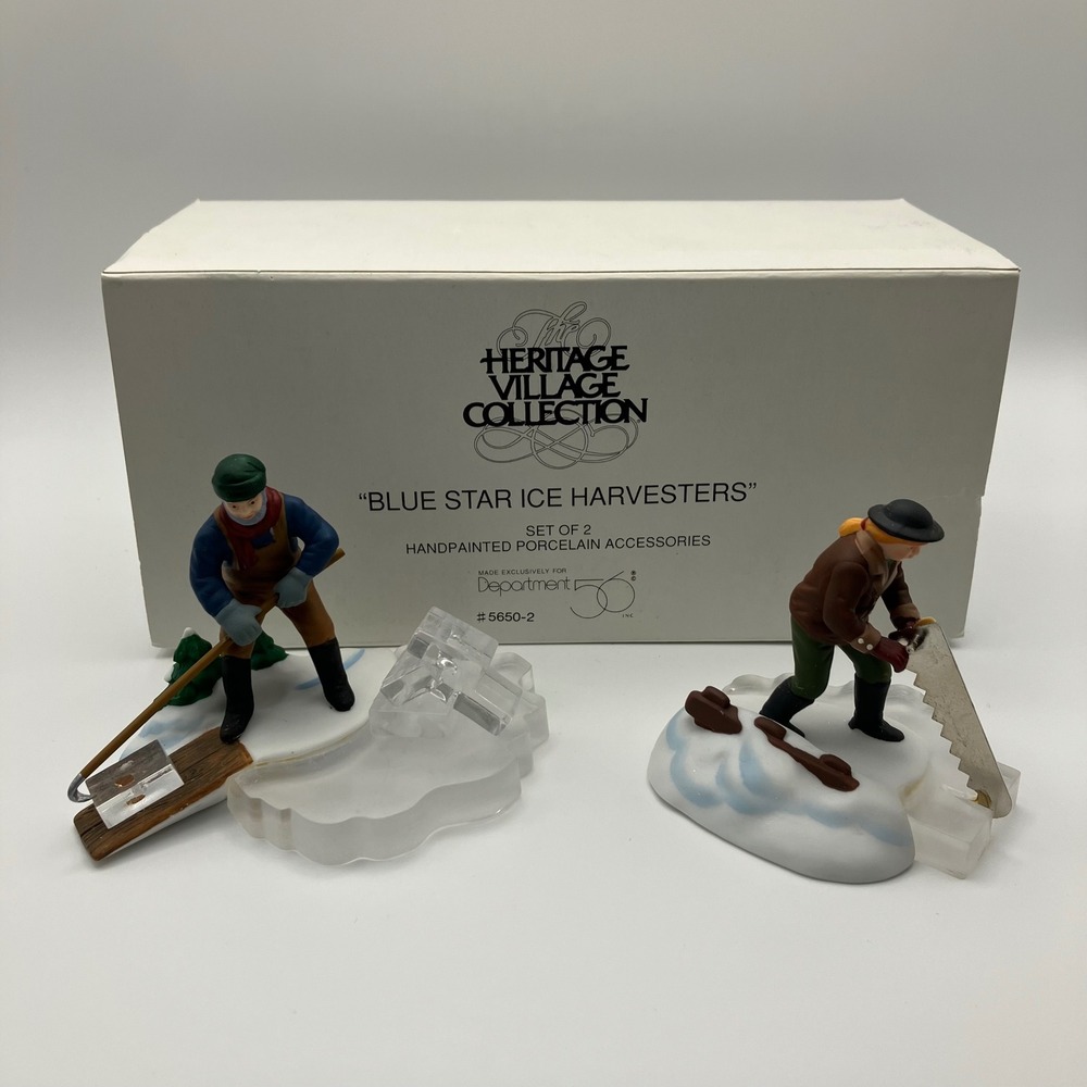 Dept 56 Heritage Village Blue Star Ice Harvesters Set of 2 Figurines Retired VTG